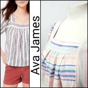 NEW! AVA JAMES Striped Linen Blend Blouse/Top 1X.